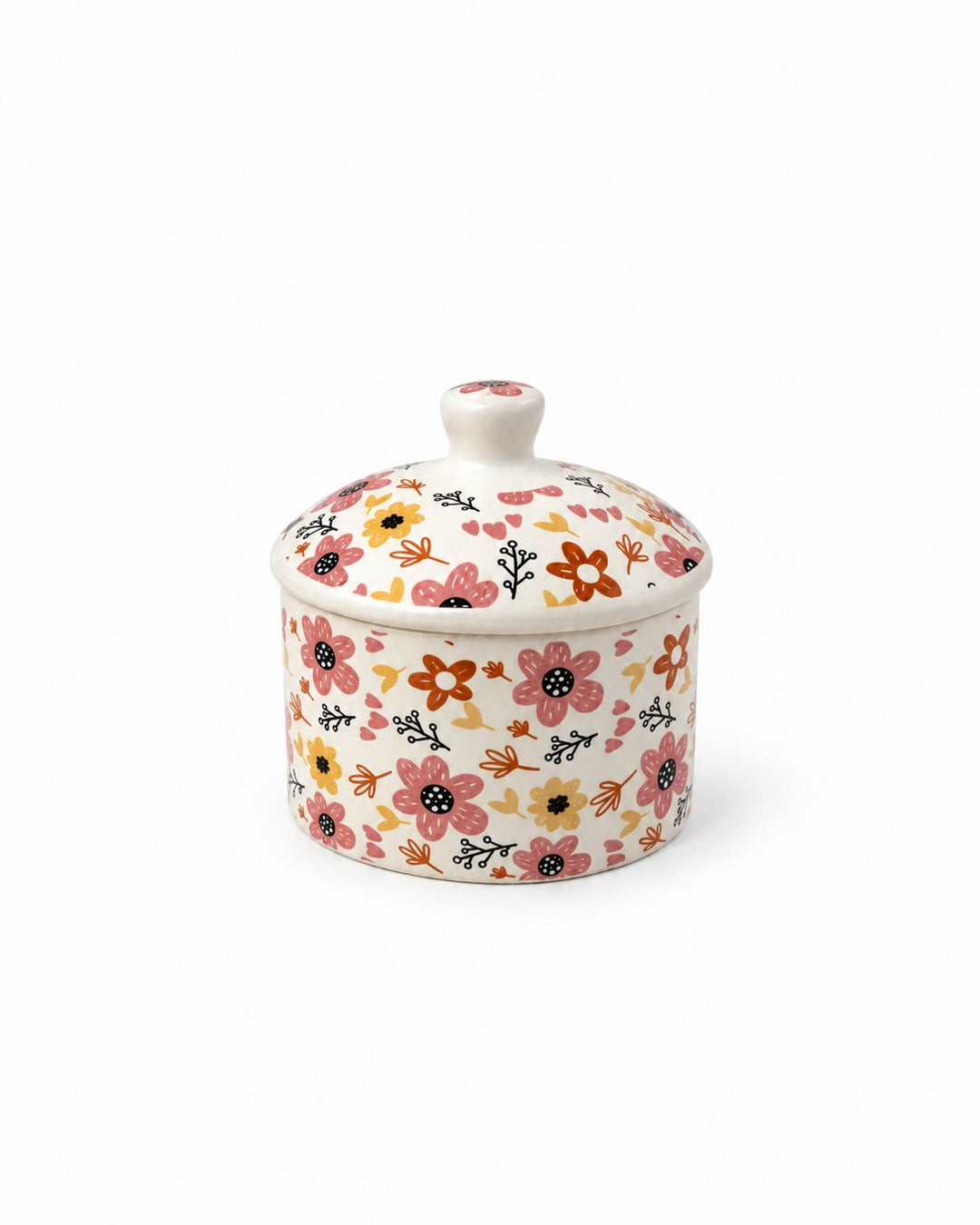 Pink and Yellow Floral Ceramic Storage Jar - Cream - view 3 of 4