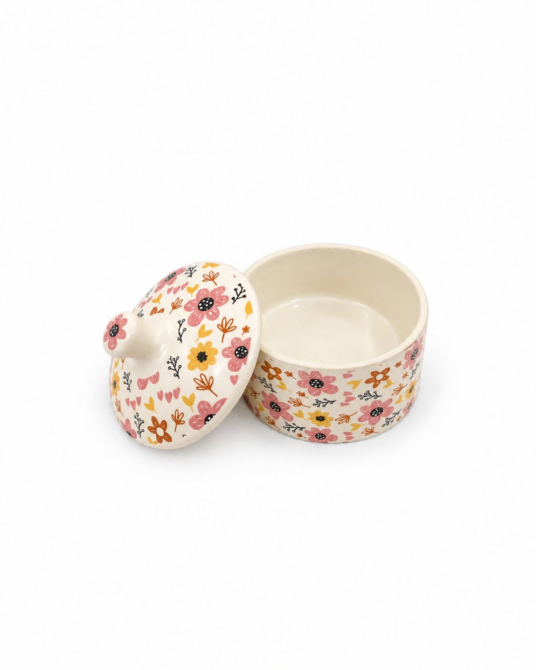 Pink and Yellow Floral Ceramic Storage Jar - Cream - view 4 of 4