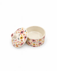 Pink and Yellow Floral Ceramic Storage Jar - Cream - view 4 of 4