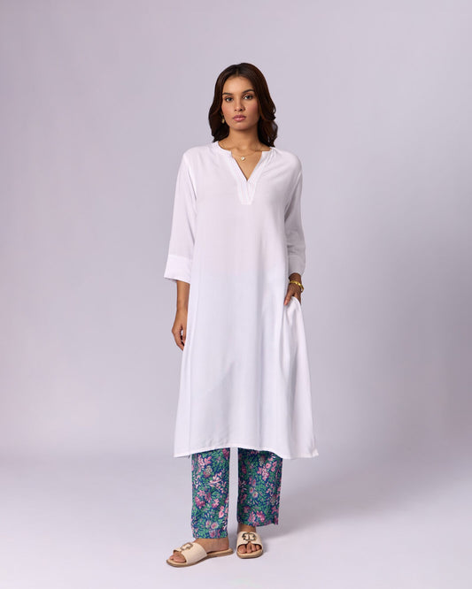 Women's Pintuck Cotton Kurta Set - White by Modus & Mood