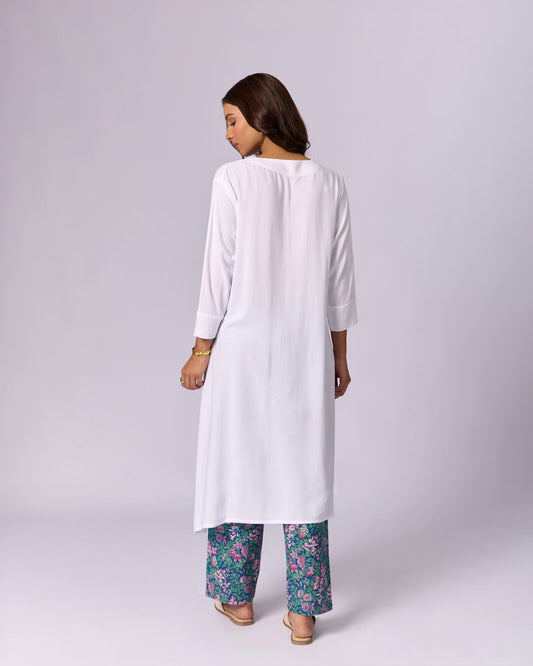Women's Pintuck Cotton Kurta Set - White - view 3 of 5