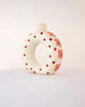Polka Dot Hand-Painted Ceramic Donut Vase - Red