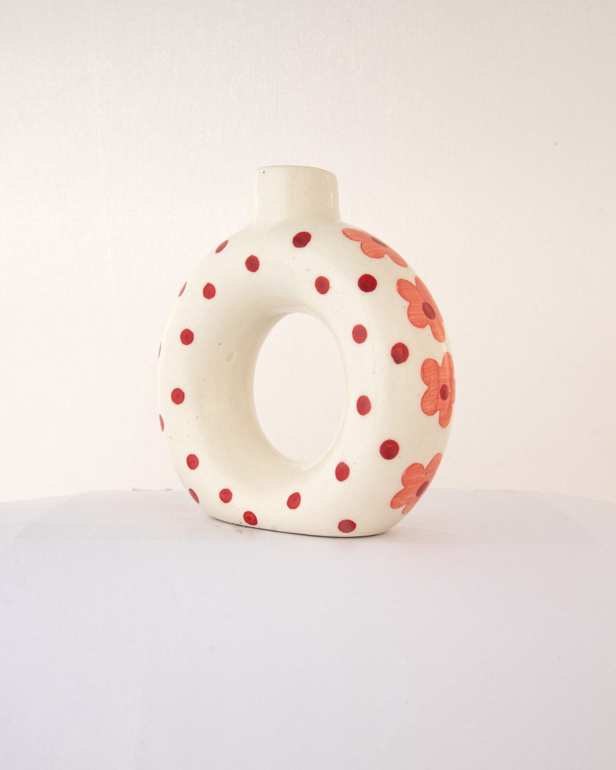 Polka Dot Hand-Painted Ceramic Donut Vase - Red by Modus & Mood