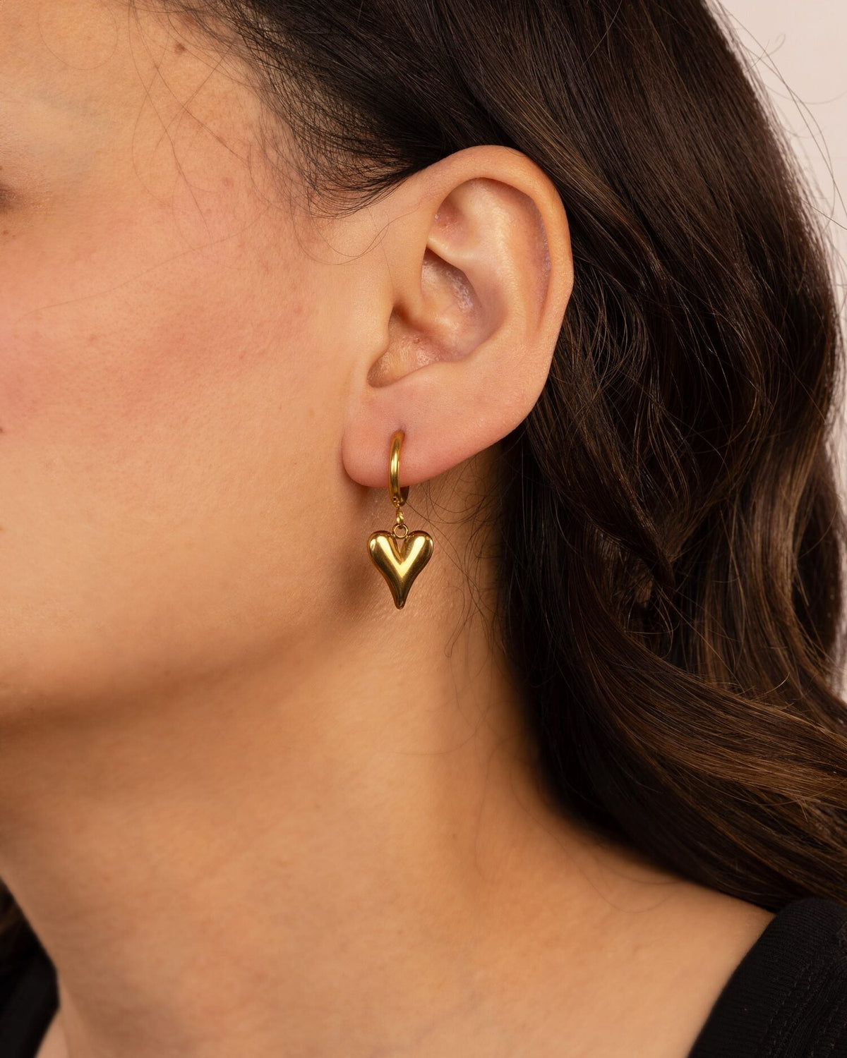 Puffed Heart Drop Anti-Tarnish Hoop Earrings by Modus & Mood