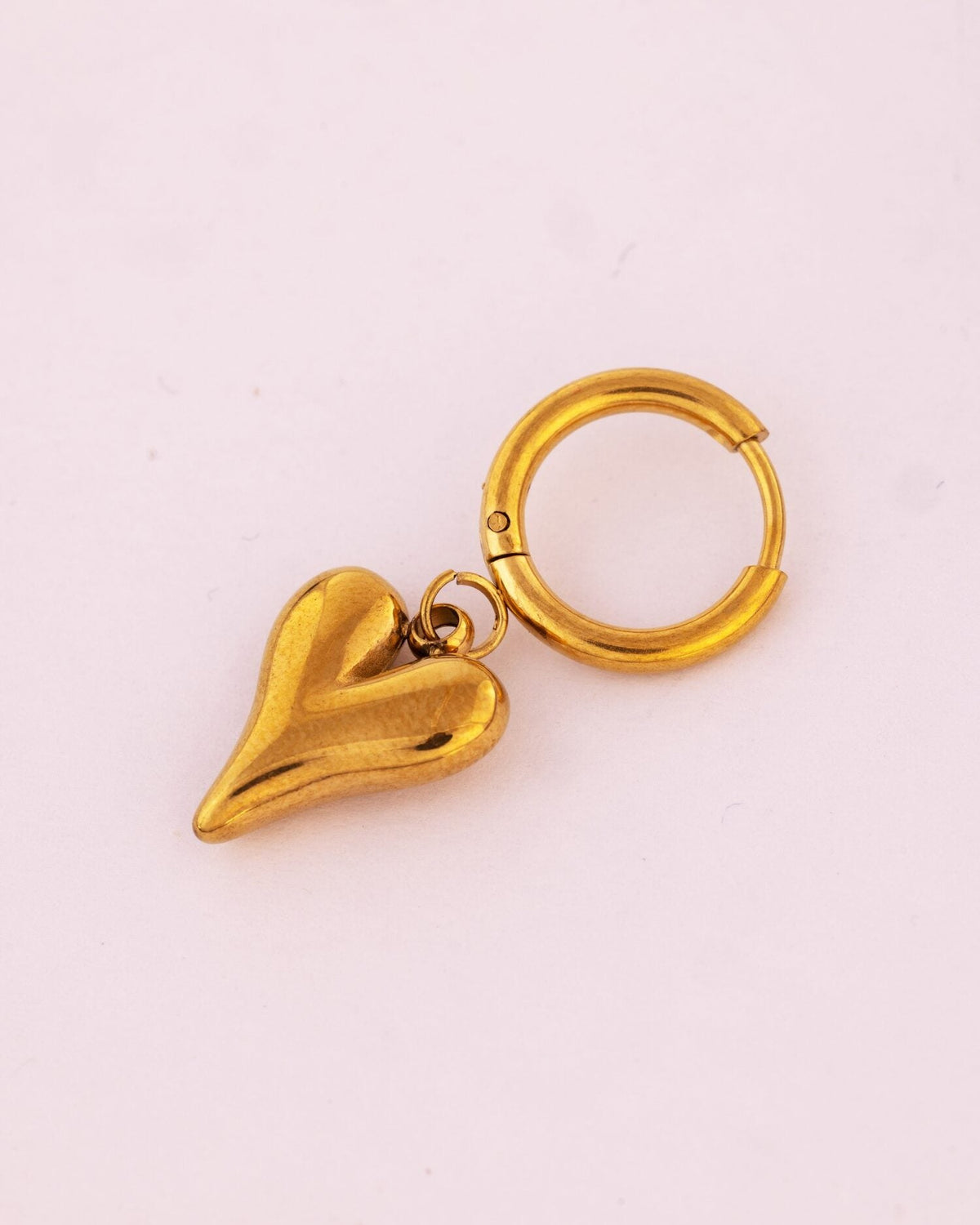Puffed Heart Drop Anti-Tarnish Hoop Earrings - view 2 of 3