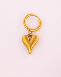Puffed Heart Drop Anti-Tarnish Hoop Earrings - view 3 of 3