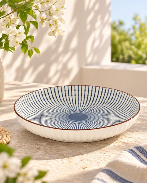 Radial Ceramic Salad Bowl - Indigo