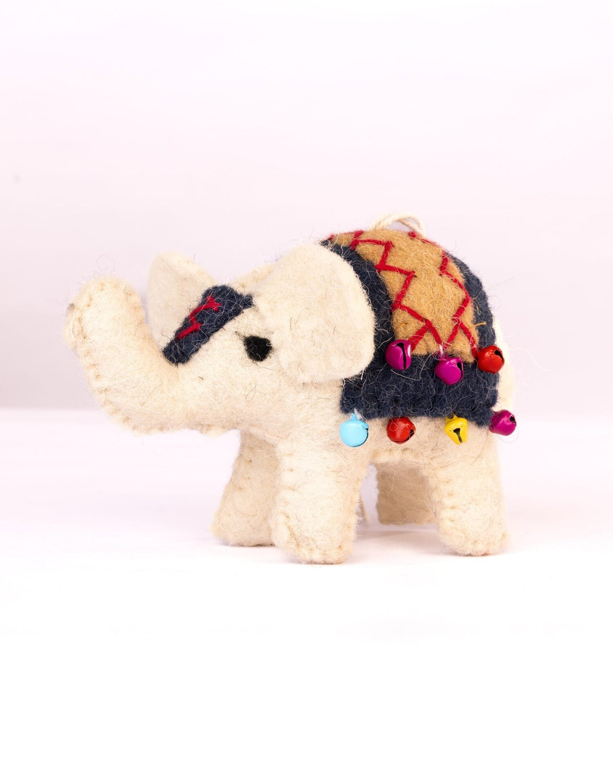 Raja Hathi Embroidered Wool-Felt Elephant Figurine - Black & Coral by Modus & Mood