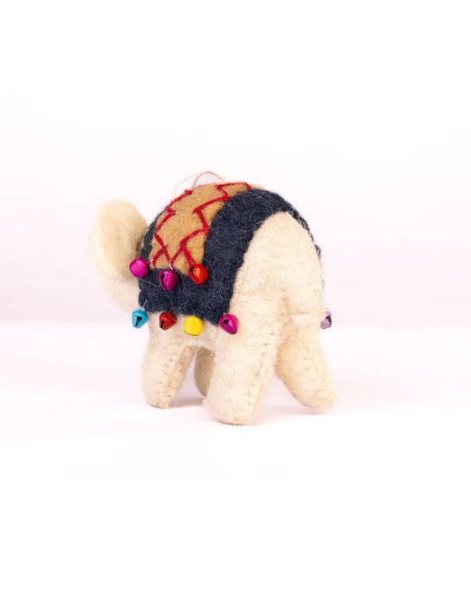 Raja Hathi Embroidered Wool-Felt Elephant Figurine - Black & Coral - view 3 of 5
