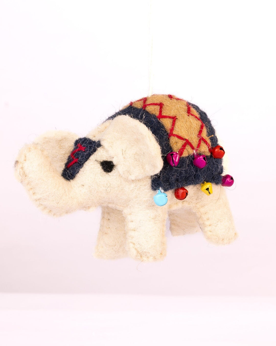 Raja Hathi Embroidered Wool-Felt Elephant Figurine - Black & Coral - view 4 of 5