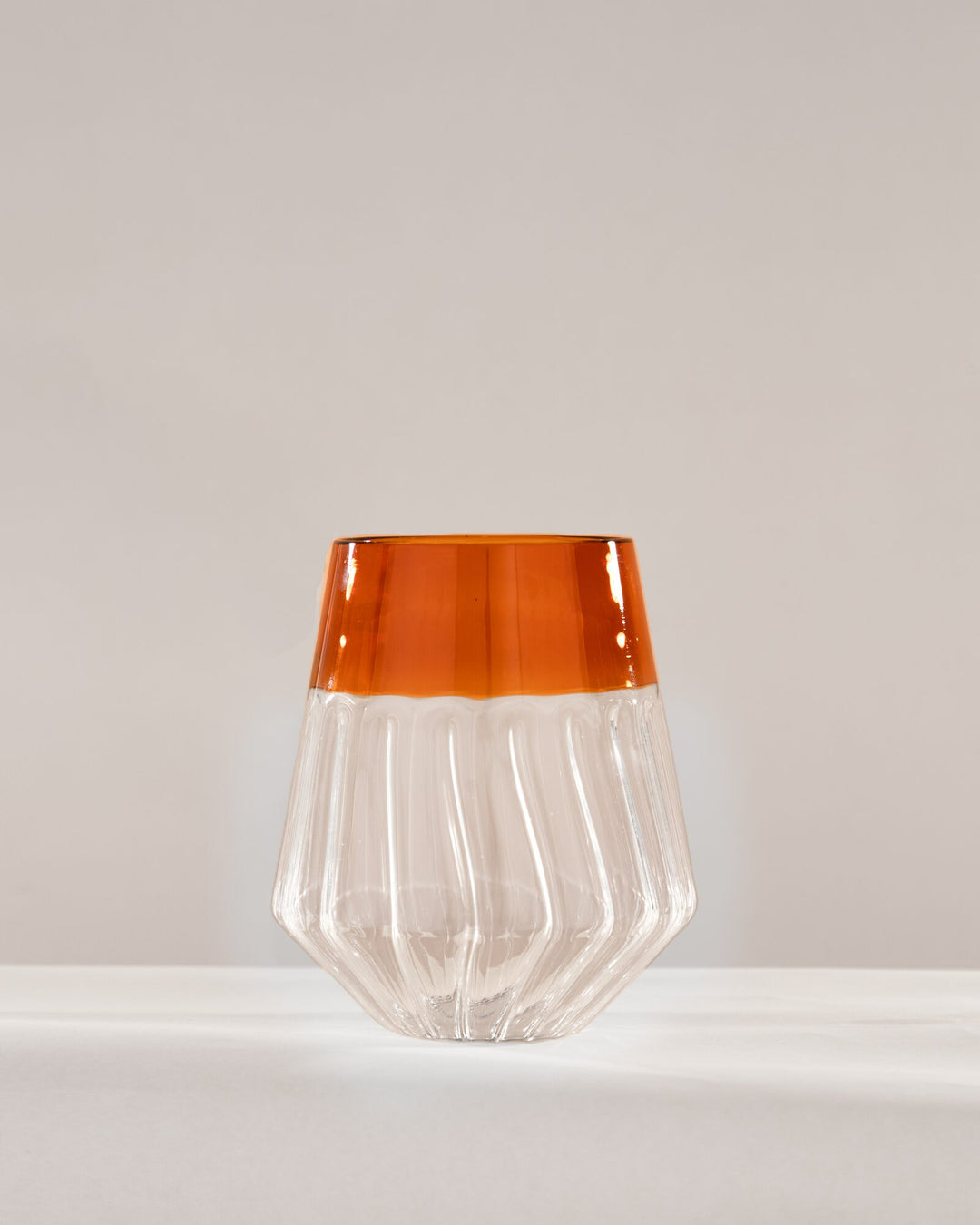 Ribbed Glass Tumbler with Coloured Rim - Amber by Modus & Mood