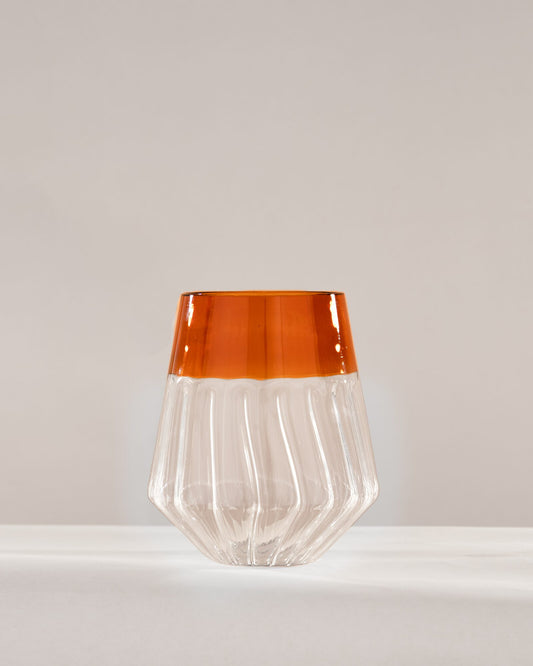 Ribbed Glass Tumbler with Coloured Rim - Amber by Modus & Mood