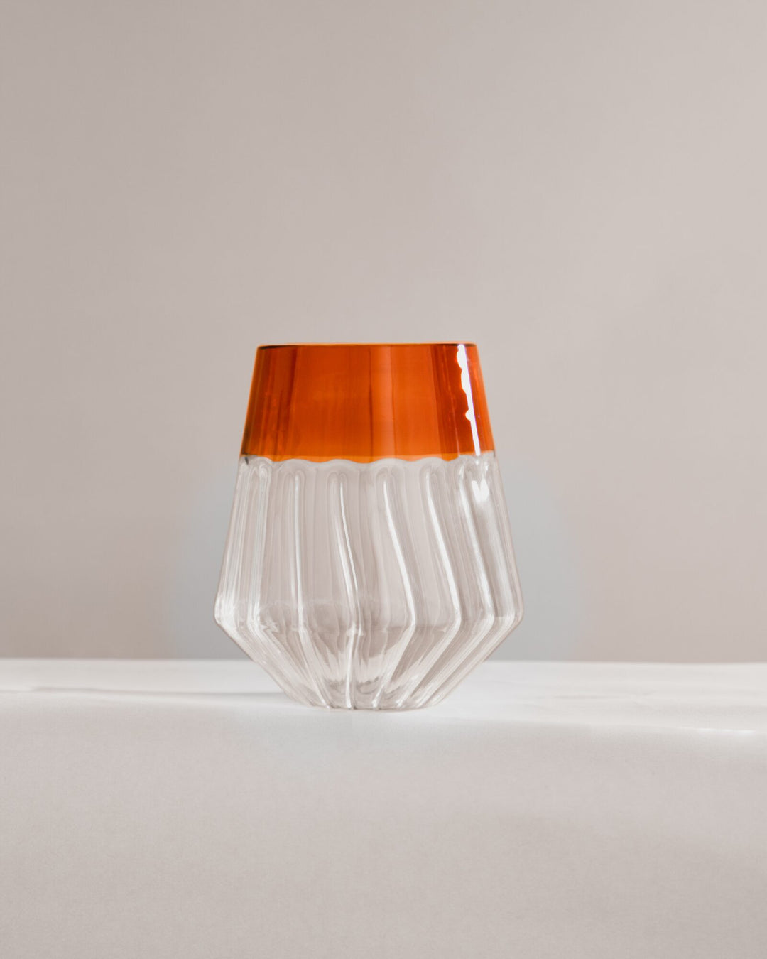 Ribbed Glass Tumbler with Coloured Rim - Amber - view 2 of 6