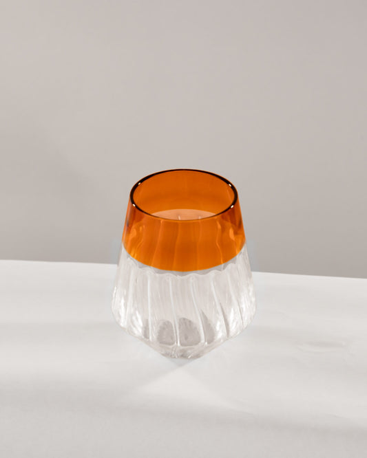 Ribbed Glass Tumbler with Coloured Rim - Amber - view 3 of 6