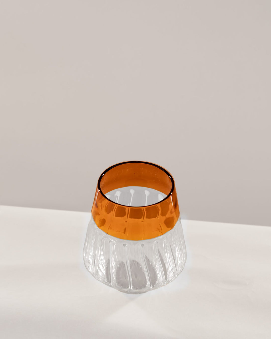Ribbed Glass Tumbler with Coloured Rim - Amber - view 4 of 6