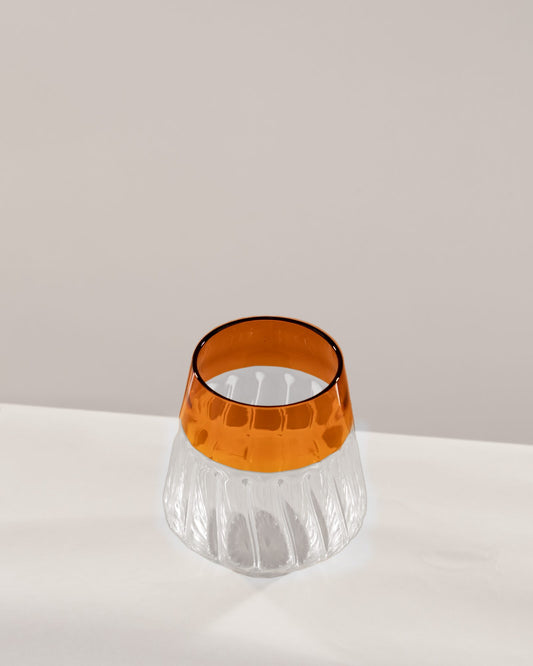 Ribbed Glass Tumbler with Coloured Rim - Amber - view 4 of 6
