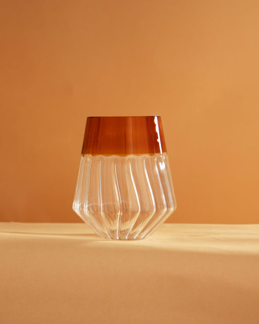 Ribbed Glass Tumbler with Coloured Rim - Amber - view 6 of 6