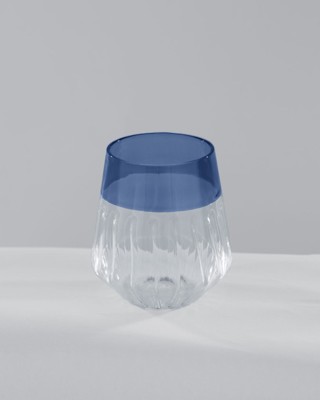 Ribbed Glass Tumbler with Coloured Rim - Cobalt Blue - view 2 of 3