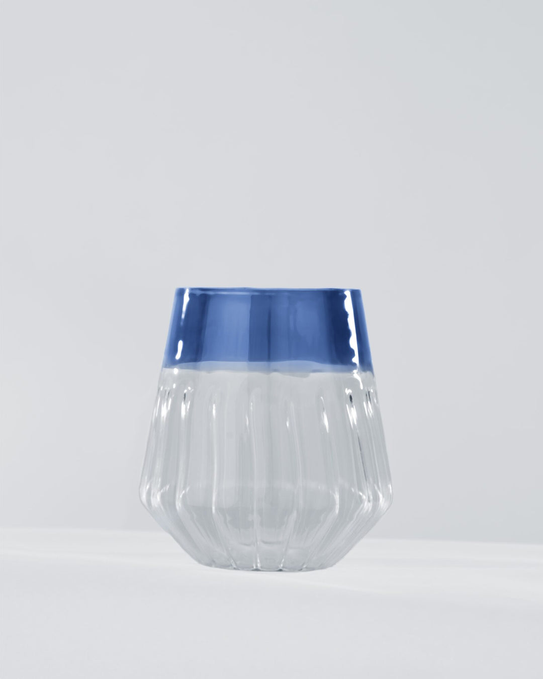 Ribbed Glass Tumbler with Coloured Rim - Cobalt Blue - view 3 of 3