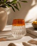 Ribbed Glass Tumbler with Coloured Rim - Amber