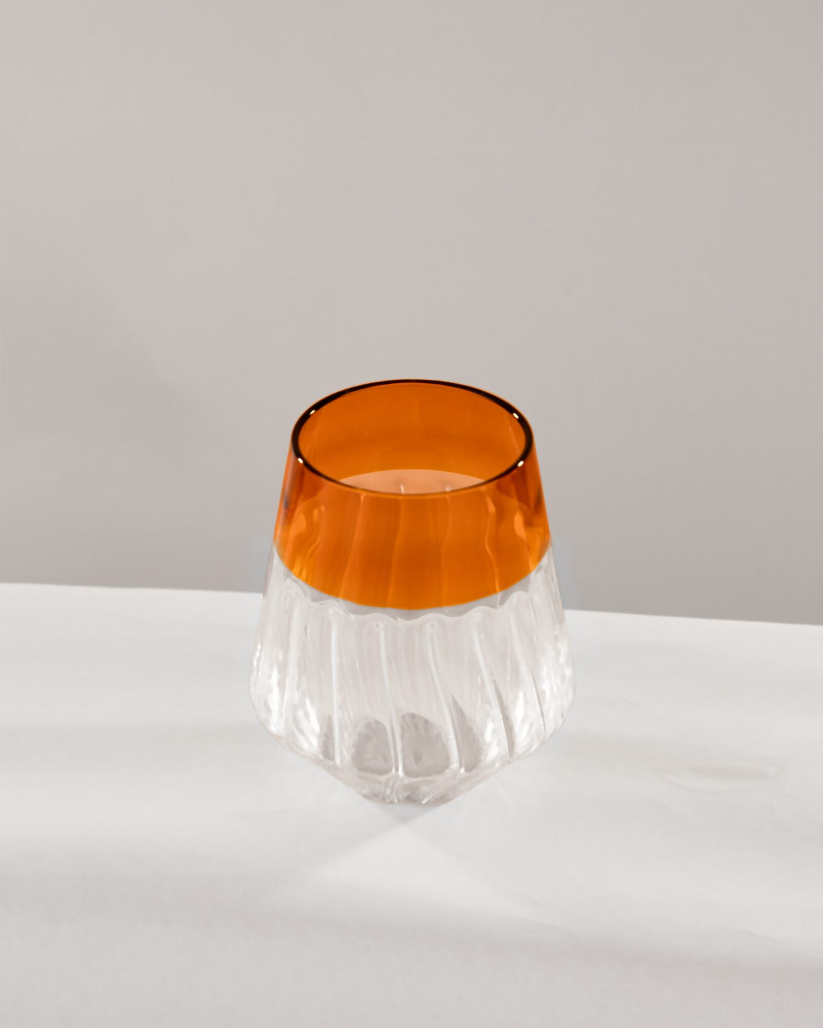 Ribbed Glass Tumbler with Coloured Rim - Amber - view 5 of 6