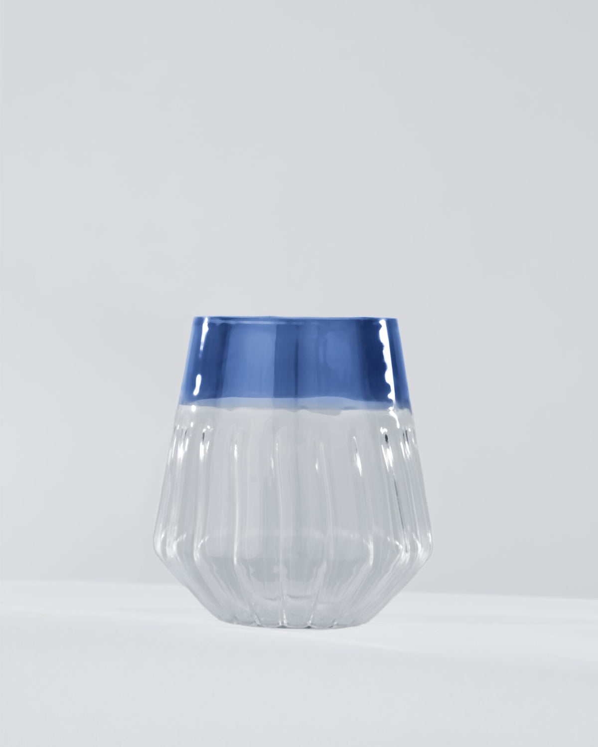 Ribbed Glass Tumbler with Coloured Rim - Cobalt Blue by Modus & Mood