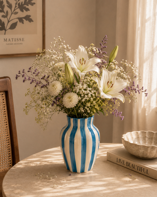 Leher Striped Hand-Painted Ceramic Vase - Cobalt