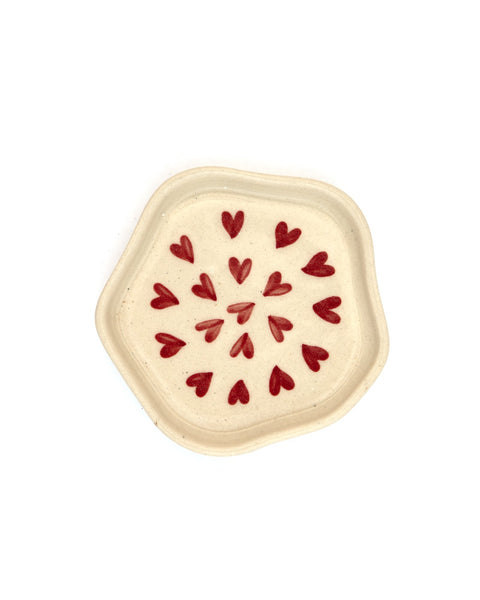 Scattered Hearts Hand-Painted Ceramic Trinket Dish - Red