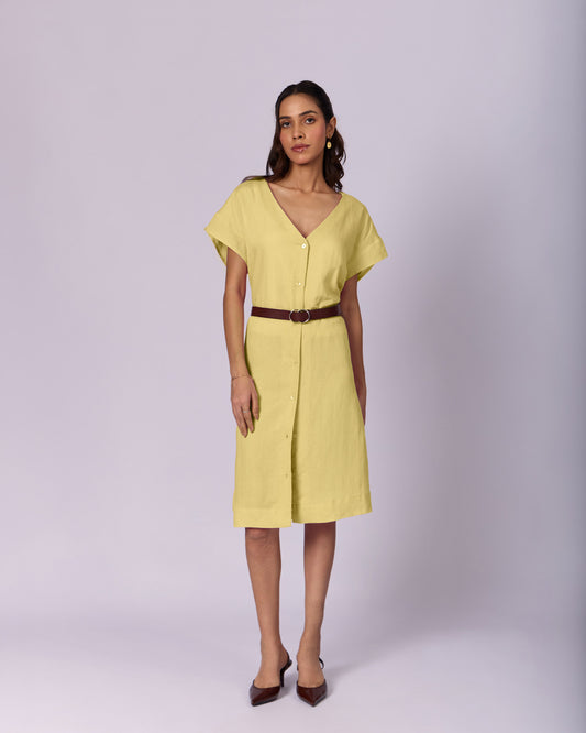 Women's Belted Cotton Shift Dress - Butter Yellow by Modus & Mood