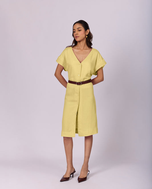 Women's Belted Cotton Shift Dress - Butter Yellow - view 2 of 4