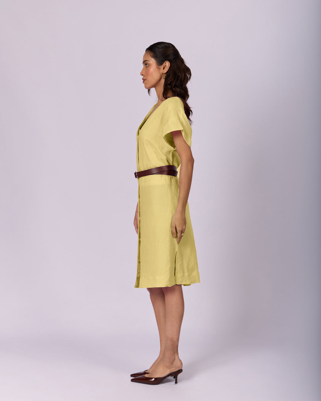 Women's Belted Cotton Shift Dress - Butter Yellow - view 3 of 4