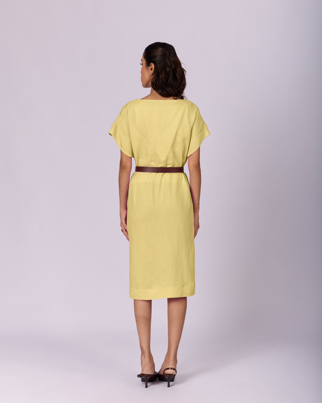 Women's Belted Cotton Shift Dress - Butter Yellow - view 4 of 4