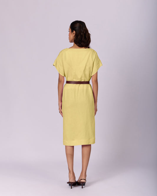 Women's Belted Cotton Shift Dress - Butter Yellow - view 4 of 4