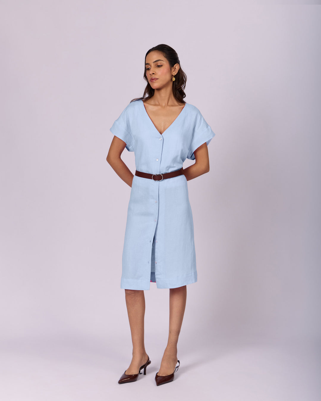 Women's Belted Cotton Shift Dress - Powder Blue - view 2 of 4