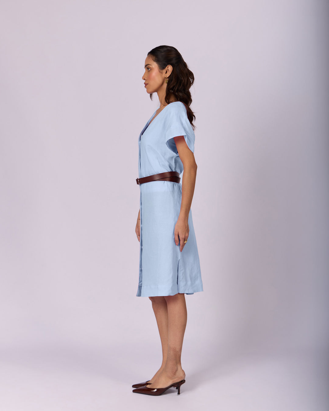 Women's Belted Cotton Shift Dress - Powder Blue - view 3 of 4