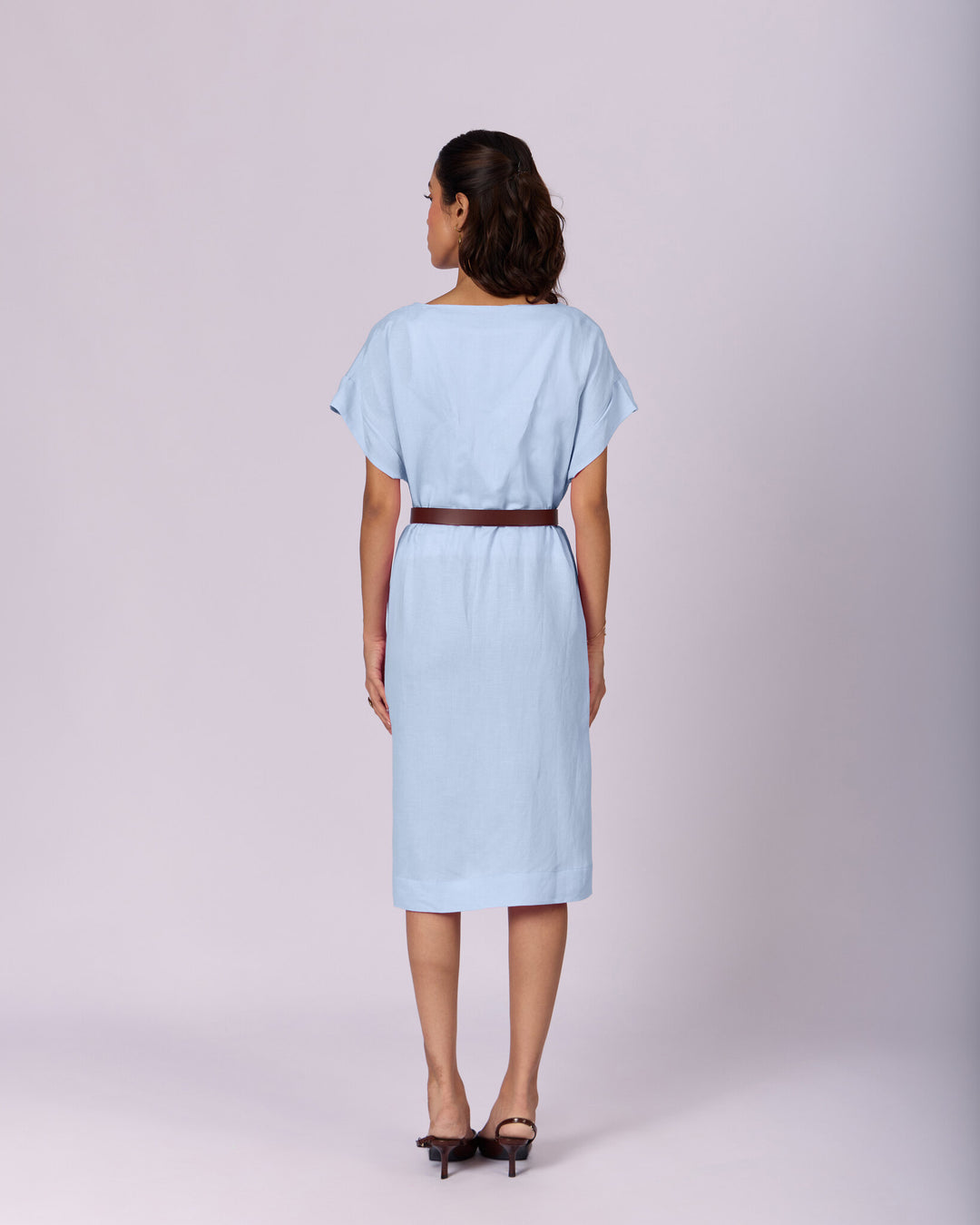 Women's Belted Cotton Shift Dress - Powder Blue - view 4 of 4