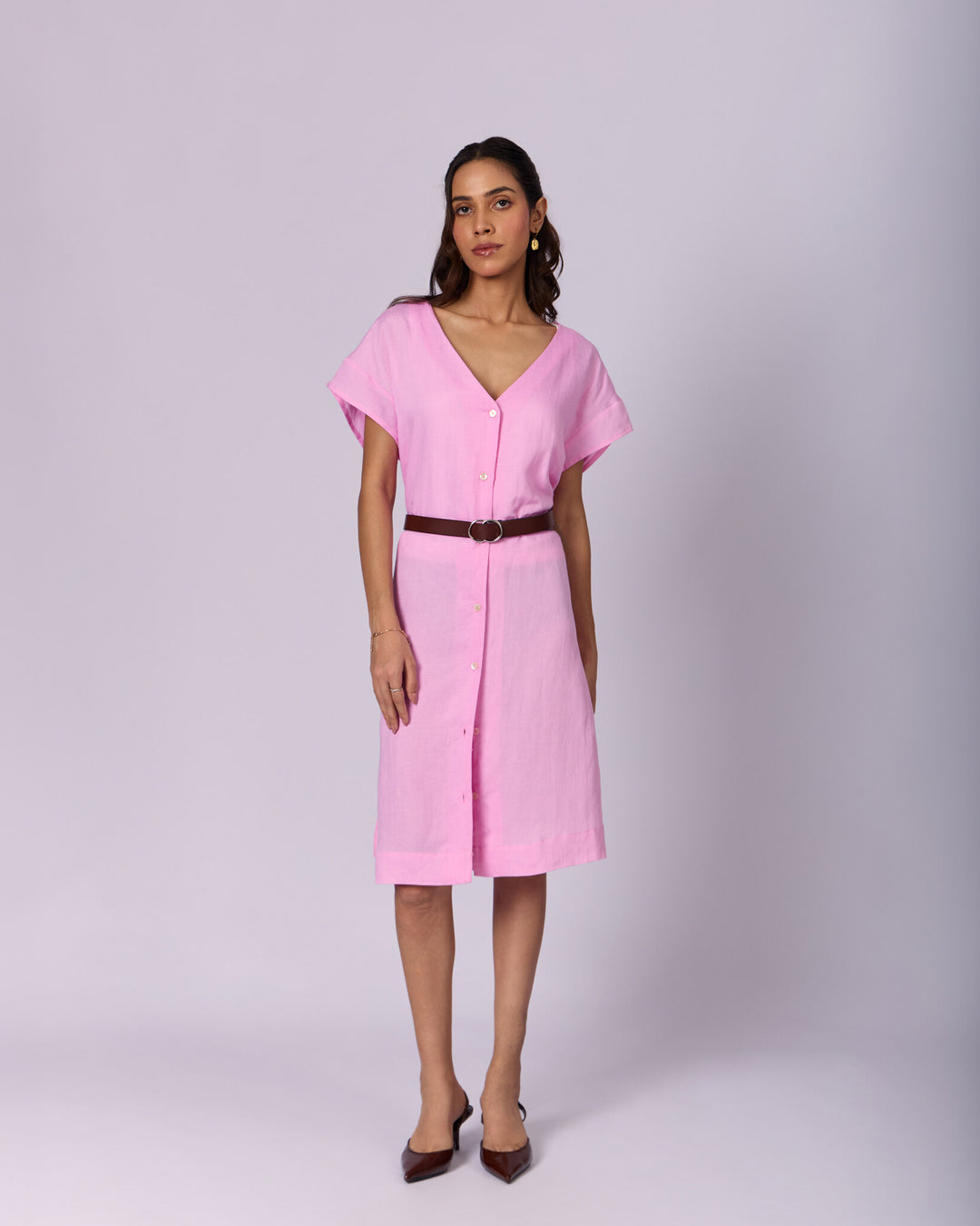 Women's Belted Cotton Shift Dress - Rose Pink by Modus & Mood
