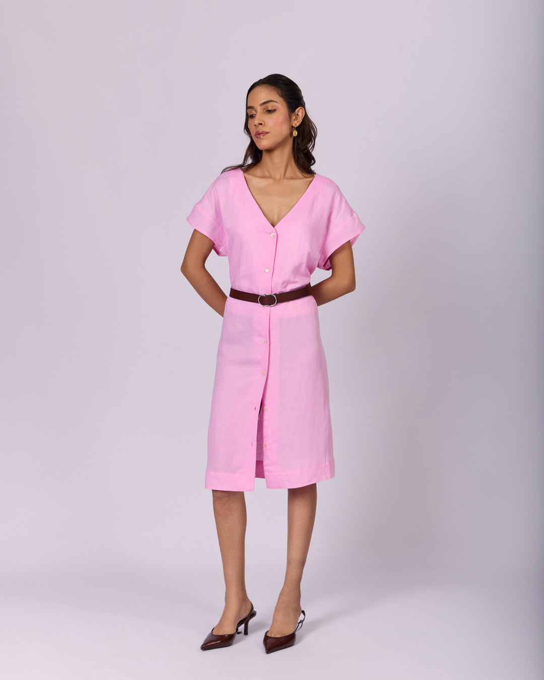 Women's Belted Cotton Shift Dress - Rose Pink - view 2 of 4
