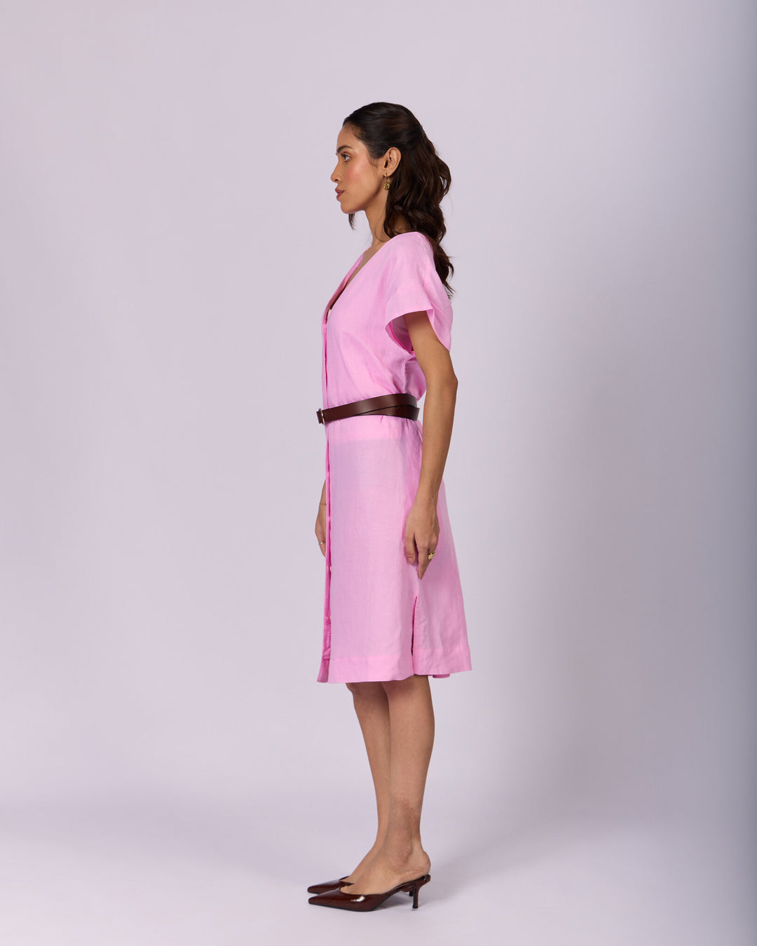 Women's Belted Cotton Shift Dress - Rose Pink - view 3 of 4