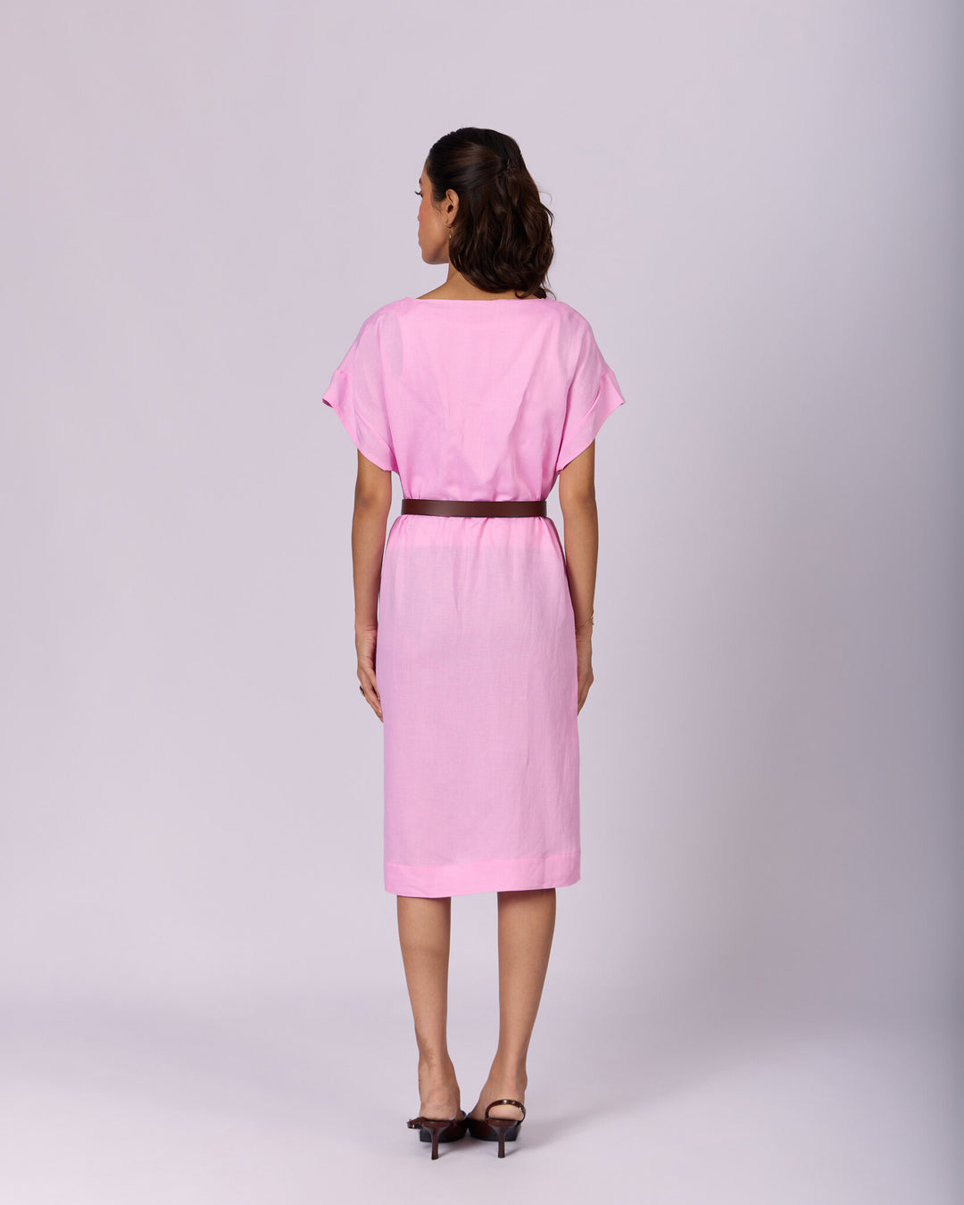 Women's Belted Cotton Shift Dress - Rose Pink - view 4 of 4