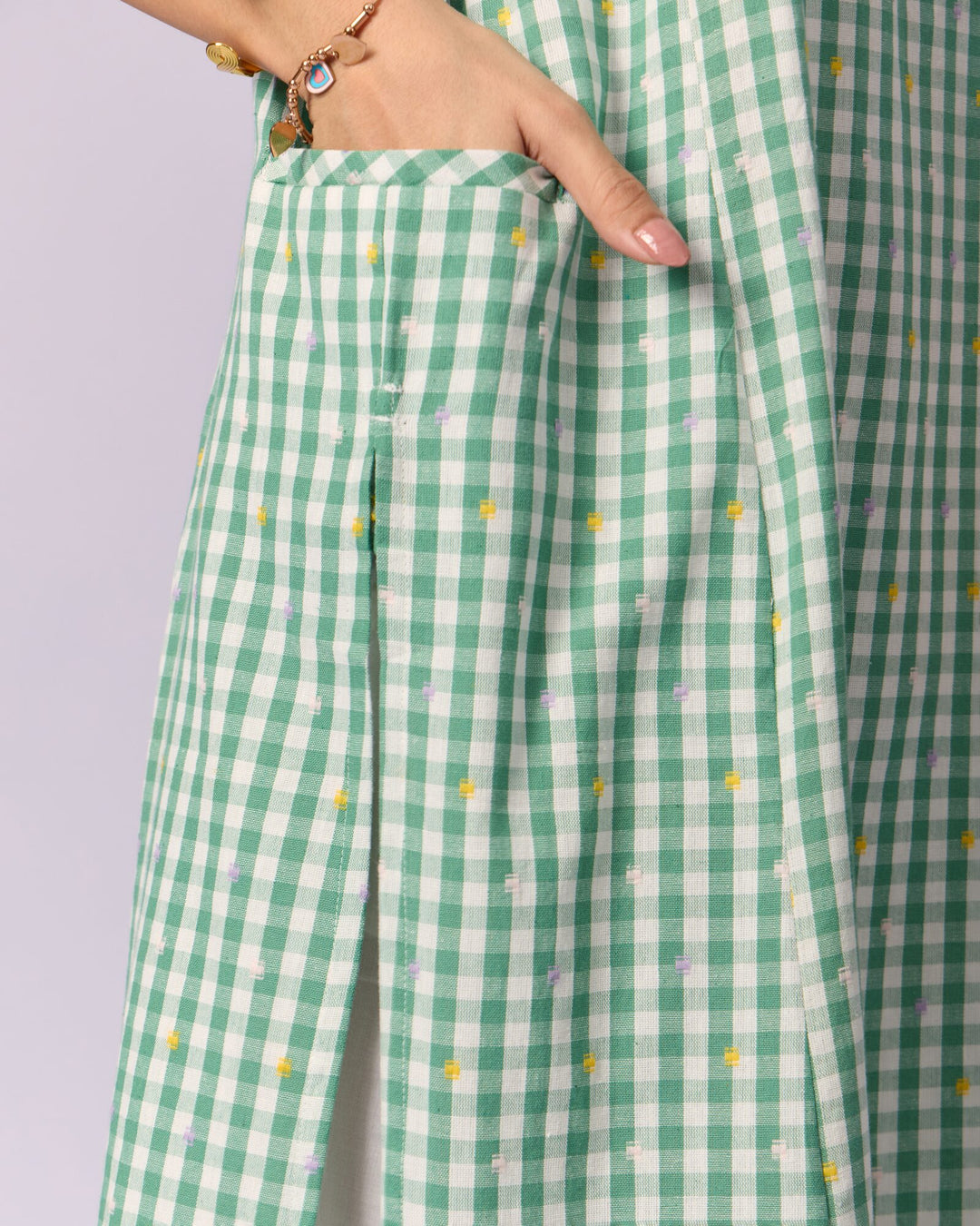 Women's Checked Cotton Racerback Kurta - Green - view 4 of 5