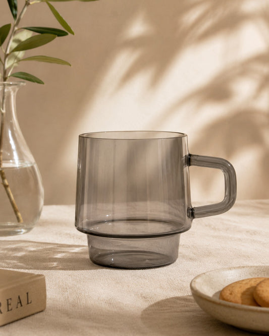 Stackable Straight-Sided Glass Mug - Smoke Grey by Modus & Mood