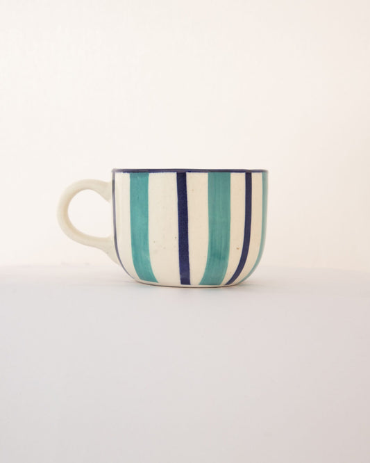 Deckchair Stripe Hand-Painted Ceramic Cup - Teal by Modus & Mood