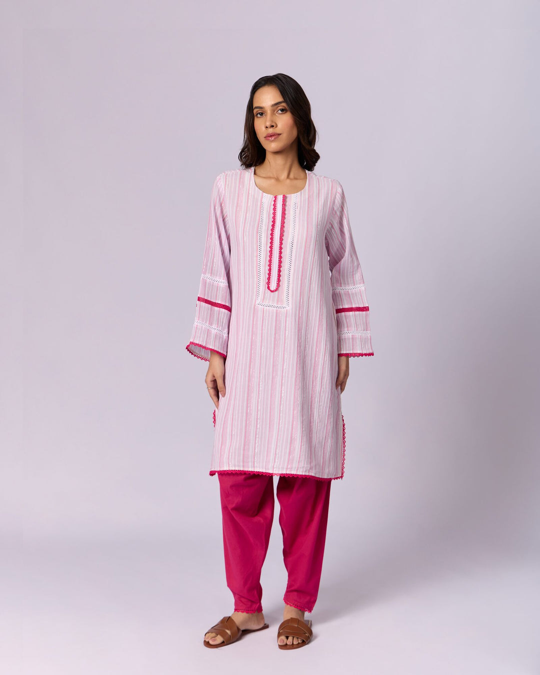 Women's Striped Cotton Kurta Set - Pink by Modus & Mood