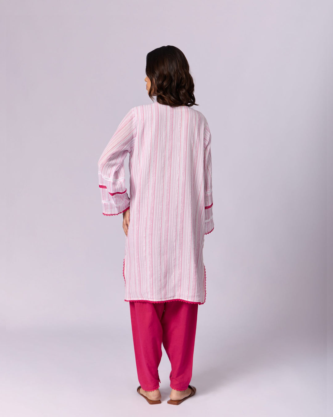 Women's Striped Cotton Kurta Set - Pink - view 3 of 6