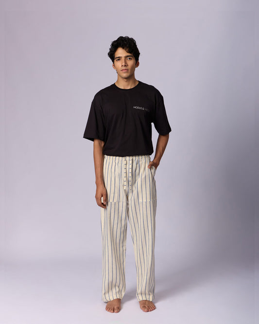 Men's Striped Cotton Lounge Trousers - Cream by Modus & Mood