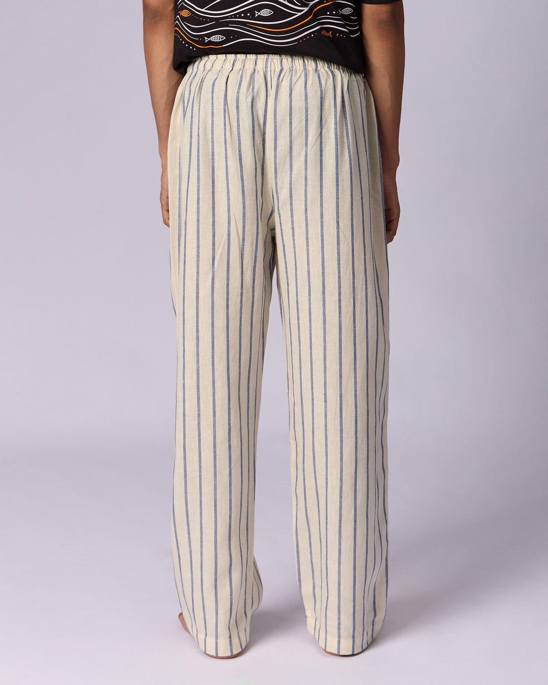 Men's Striped Cotton Lounge Trousers - Cream - view 3 of 4