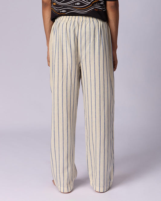 Men's Striped Cotton Lounge Trousers - Cream - view 3 of 4