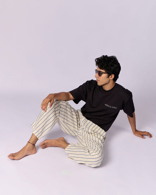 Men's Striped Cotton Lounge Trousers - Cream - view 4 of 4