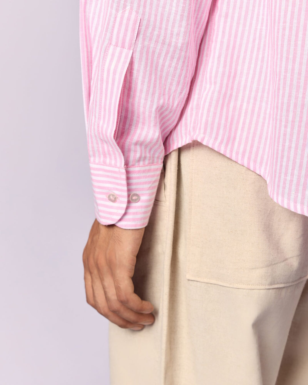 Men's Striped Relaxed Cotton Shirt - Pink by Modus & Mood